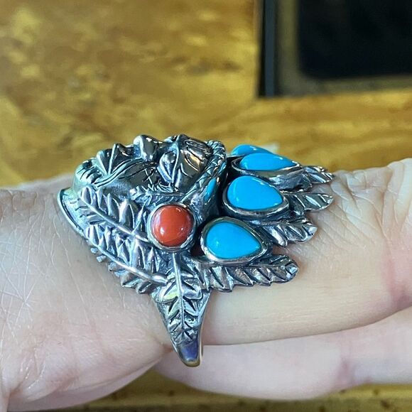 Artisan Crafted Turquoise Indian Chief Ring Size 10 - Picture 3 of 9